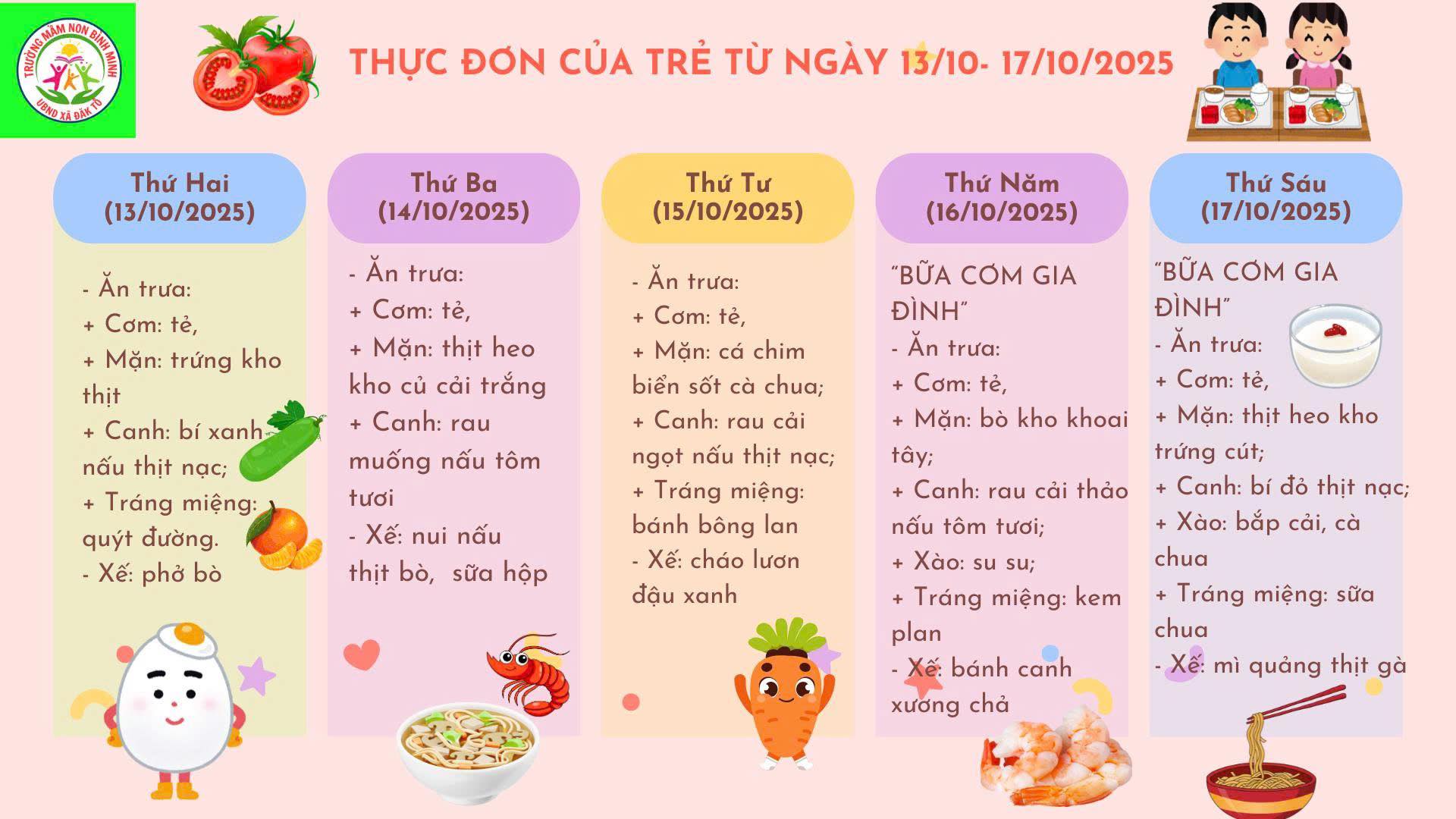THỰC ĐƠN TUẦN 2 THÁNG 10