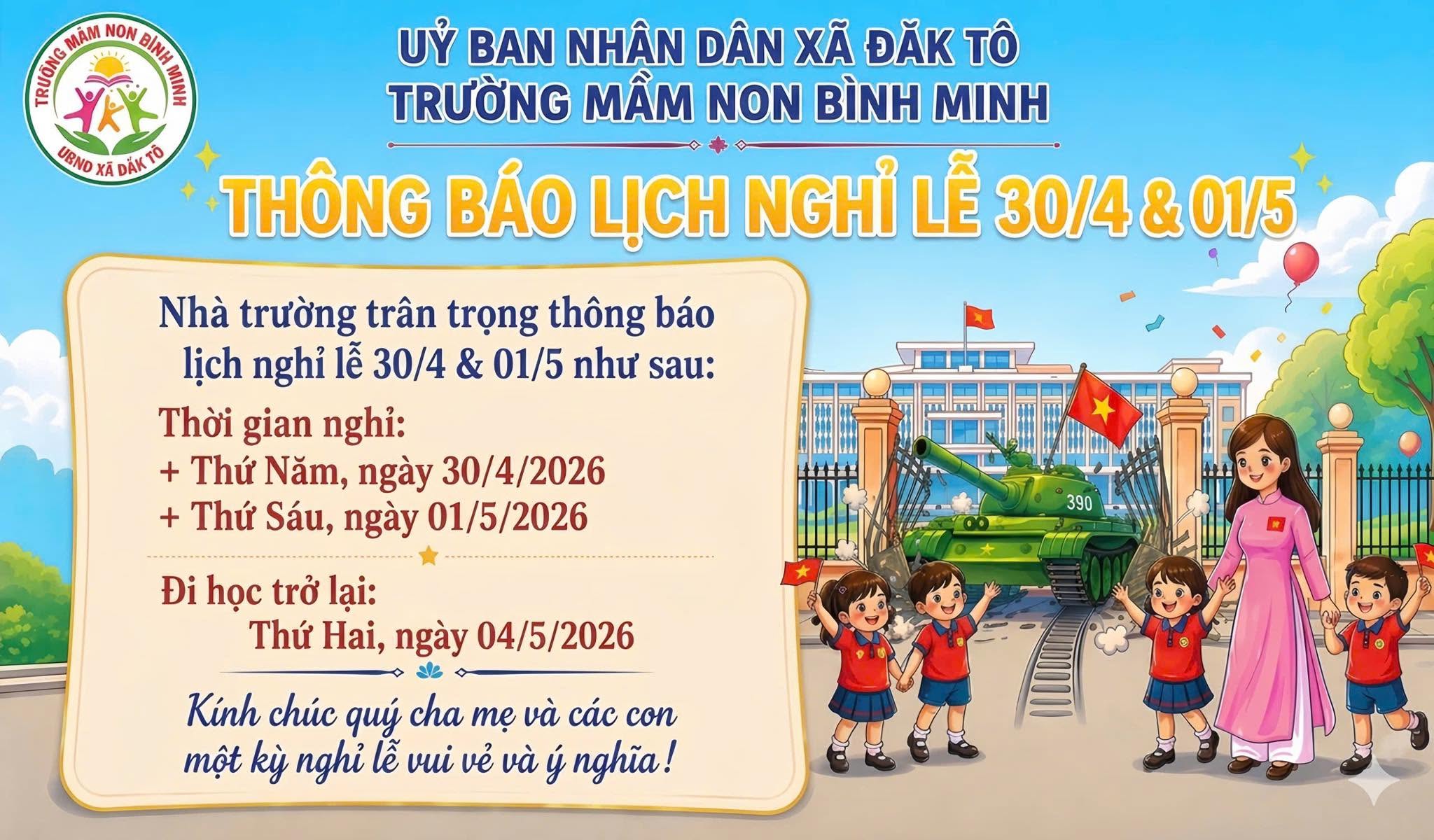 📢THÔNG BÁO NGHỈ LỄ 30/4 – 01/05